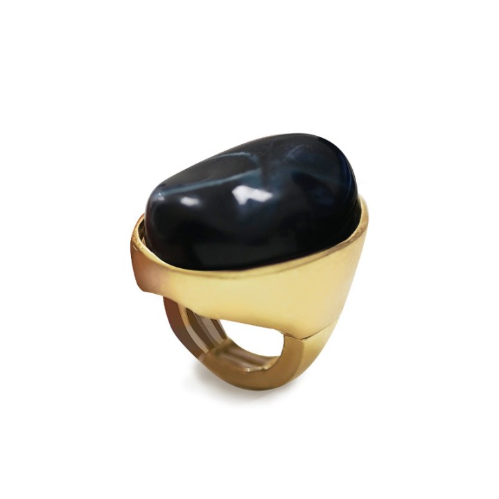 Grande Anello Elastico Ovale DK In Resina con Pietra Blu