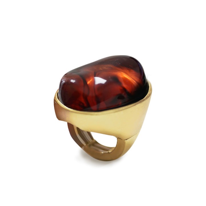 Grande Anello Elastico Ovale DK In Resina con Pietra Marrone