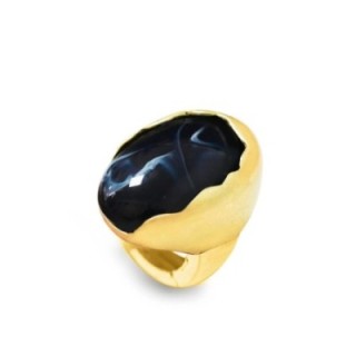 Grande Anello Elastico Ovale DOME In Resina con Pietra Blu