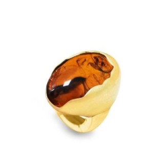 Grande Anello Elastico Ovale DOME In Resina con Pietra Caffè
