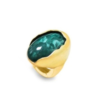 Grande Anello Elastico Ovale DOME In Resina con Pietra Verde Scuro