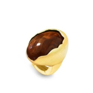 Grande Anello Elastico Ovale DOME In Resina con Pietra Marrone