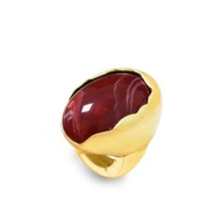 Grande Anello Elastico Ovale DOME In Resina con Pietra Rossa