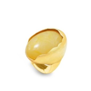 Grande Anello Elastico Ovale DOME In Resina con Pietra Golden-Beige