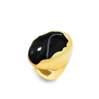 Grande Anello Elastico Ovale DOME In Resina con Pietra Nera