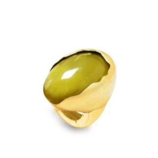 Grande Anello Elastico Ovale DOME In Resina con Pietra Verde Oliva