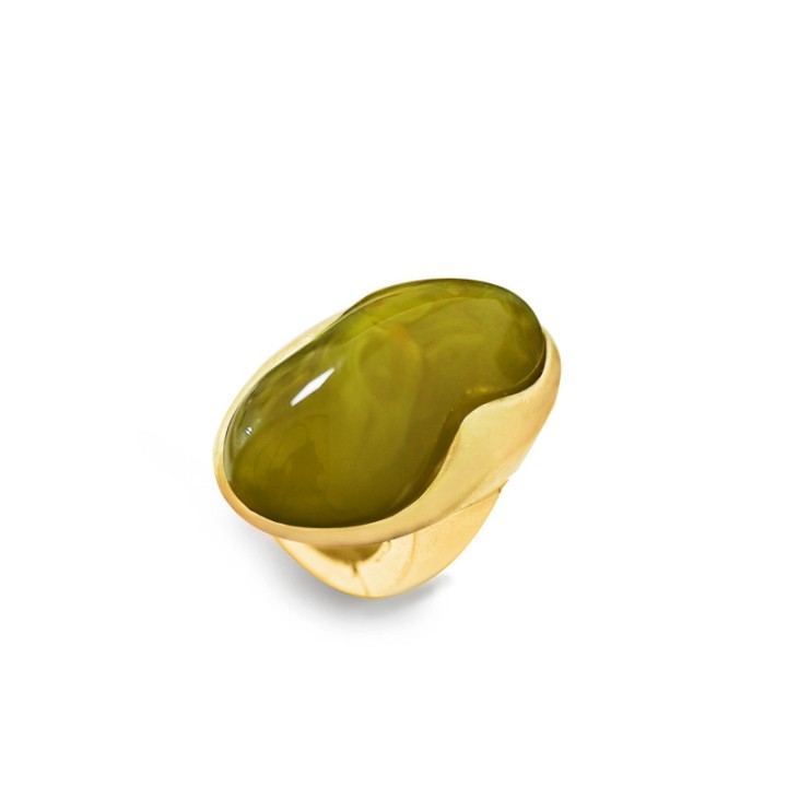 Grande Anello Elastico Ovale SUK In Resina con Pietra Nero