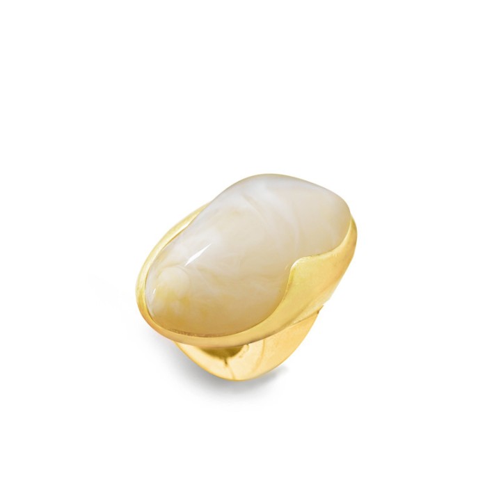 Grande Anello Elastico Ovale SUK In Resina con Pietra Bianco
