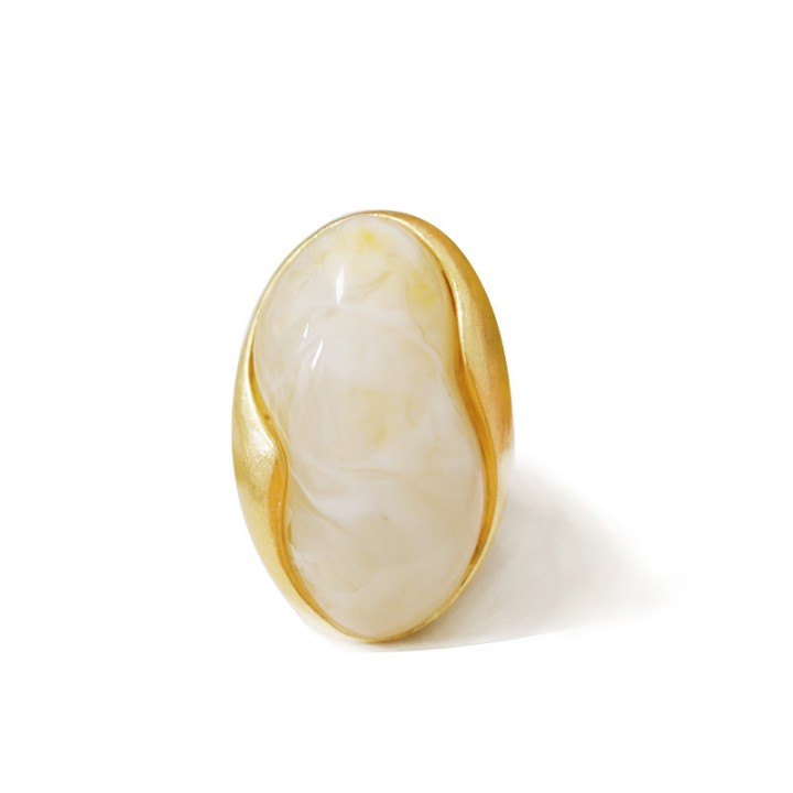 Grande Anello Elastico Ovale SUK In Resina con Pietra Bianco