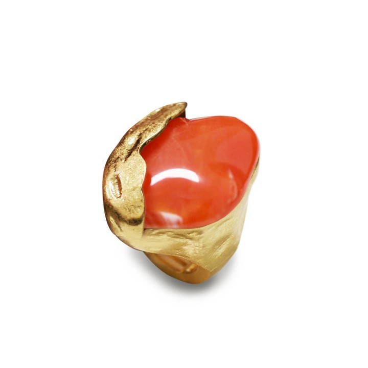 Grande Anello Elastico Organico JPS In Resina con Pietra Arancione