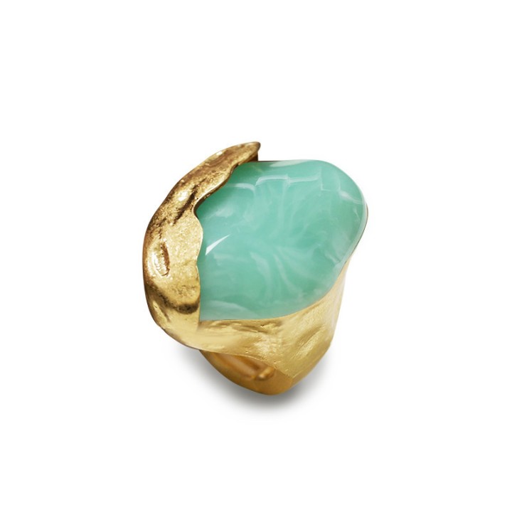 Grande Anello Elastico Organico JPS In Resina con Pietra Verde Acqua