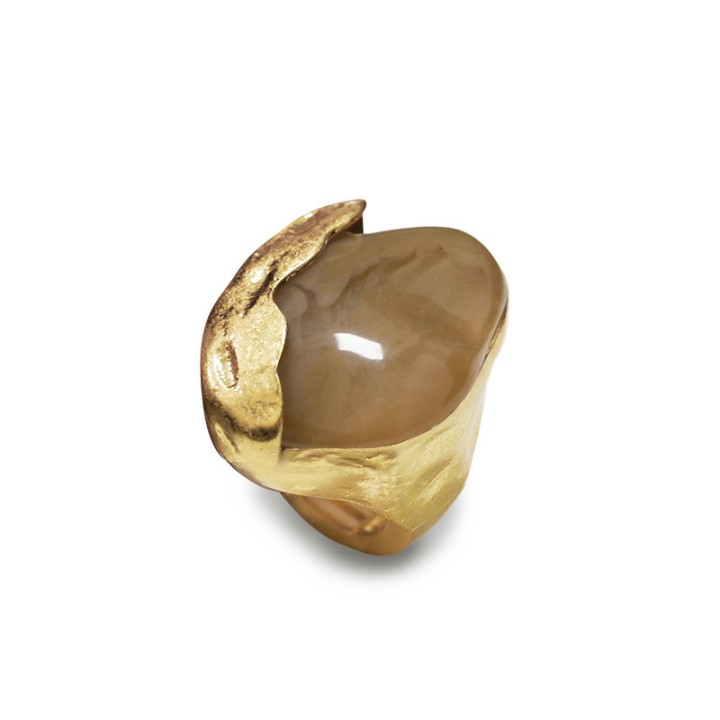 Grande Anello Elastico Organico JPS In Resina con Pietra Marrone