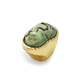 Grande Anello Elastico Organico In Resina con Pietra Verde Acqua