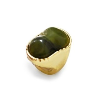 Grande Anello Elastico Organico In Resina con Pietra Verde Oliva
