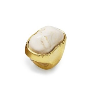 Grande Anello Elastico Organico In Resina con Pietra Bianco