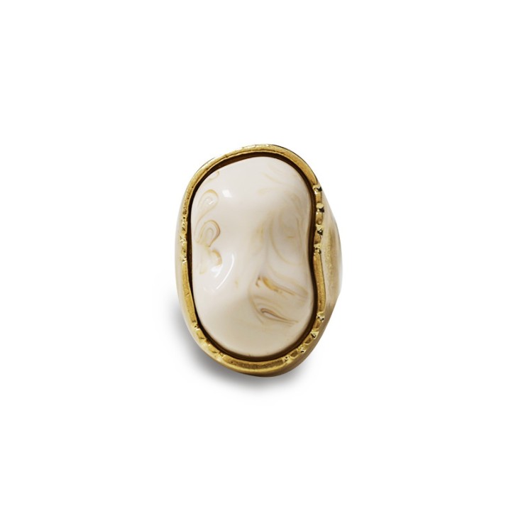Grande Anello Elastico Organico In Resina con Pietra Bianco