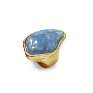 Grande Anello Elastico Irregolare FK In Resina  con Pietra Azzurro