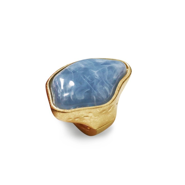 Grande Anello Elastico Irregolare FK In Resina  con Pietra Azzurro