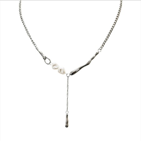 Choker Nappa a Y con Perla Fiume Acciaio