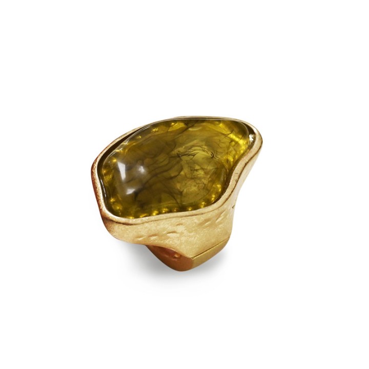 Grande Anello Elastico Irregolare FK In Resina  con Pietra Verde Oliva