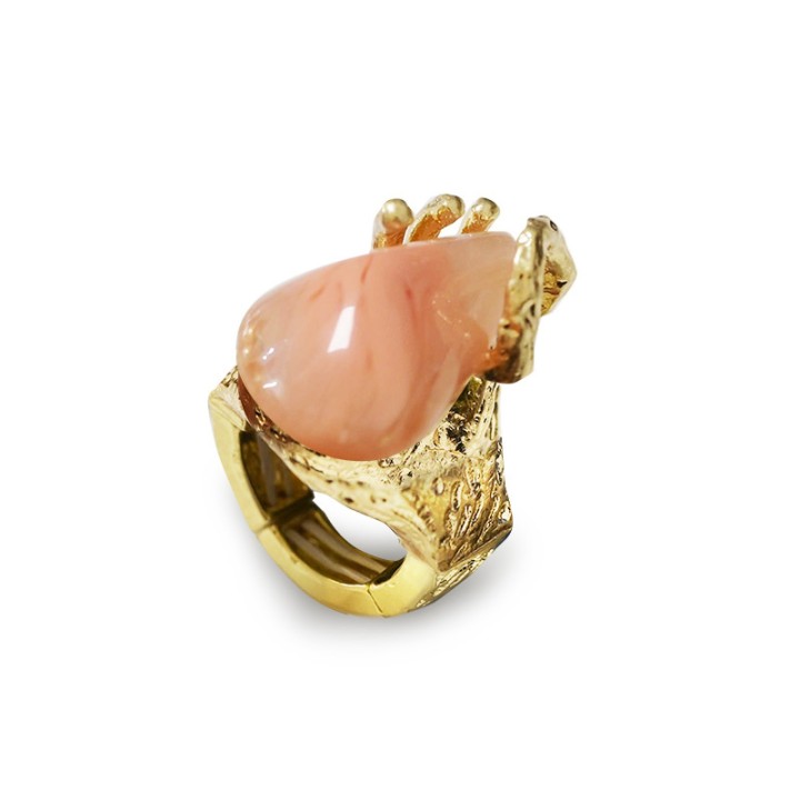 Grande Anello Elastico Irregolare KIMI In Resina con Pietra Rosa