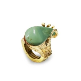 Grande Anello Elastico Irregolare KIMI In Resina con Pietra Verde Acqua