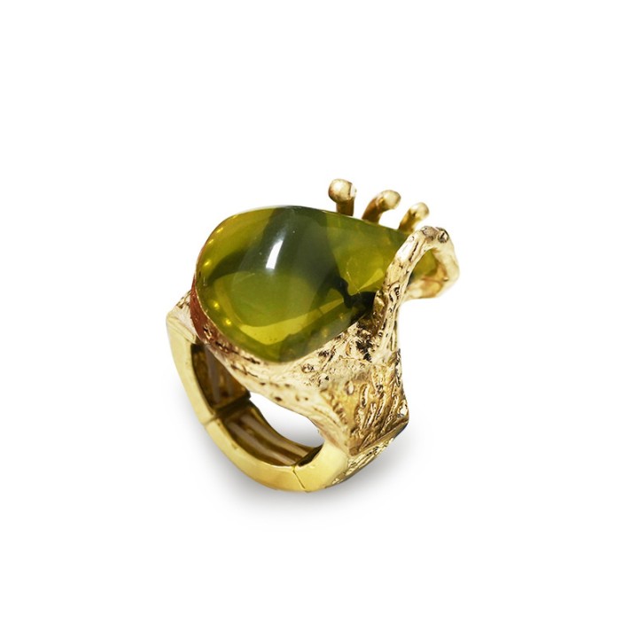 Grande Anello Elastico Irregolare KIMI In Resina con Pietra Verde Oliva