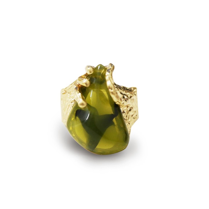 Grande Anello Elastico Irregolare KIMI In Resina con Pietra Verde Oliva