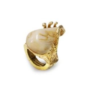 Grande Anello Elastico Irregolare KIMI In Resina con Pietra Bianco Marmo