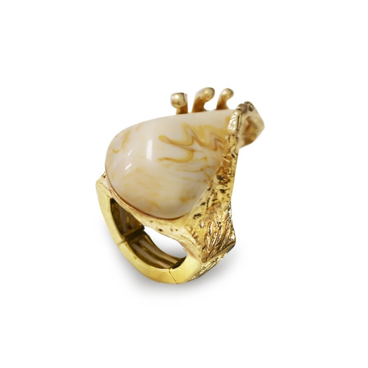 Grande Anello Elastico Irregolare KIMI In Resina con Pietra Bianco Marmo