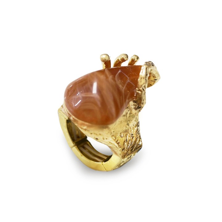 Grande Anello Elastico Irregolare KIMI In Resina con Pietra Marrone