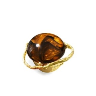 Grande Anello Elastico Irregolare XQ In Resina con Pietra Marrone