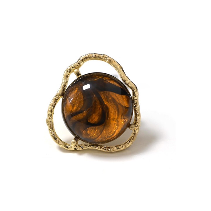 Grande Anello Elastico Irregolare XQ In Resina con Pietra Marrone
