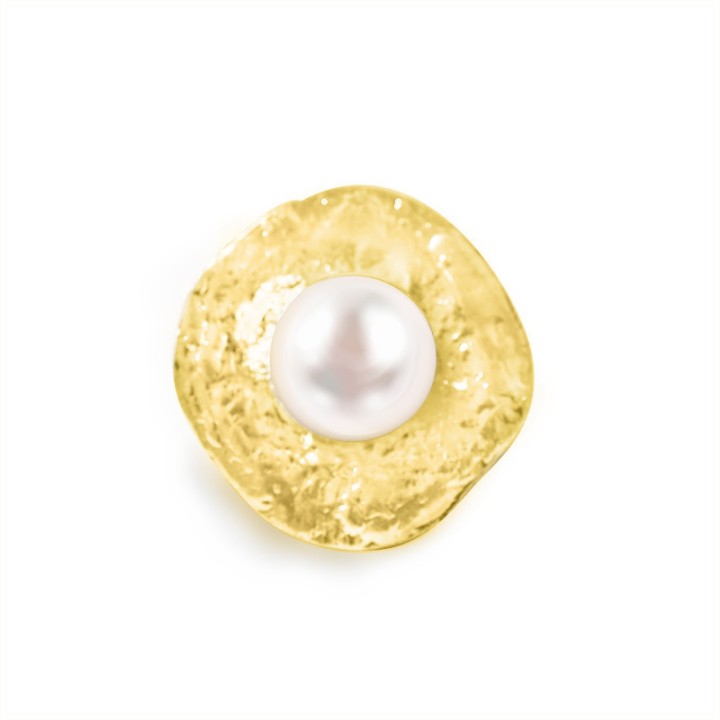 Grande Anello Oro Giallo Elastico Disco con Perla