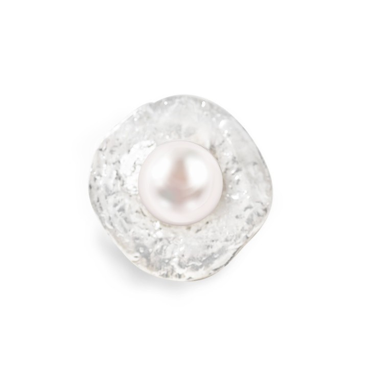 Grande Anello Argento Elastico Disco con Perla