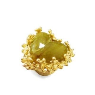 Grande Anello Elastico Coral In Resina A Cuore con Pietra Verde