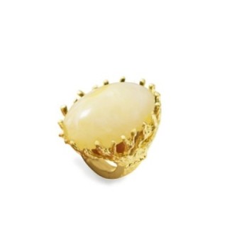 Grande Anello Elastico Oval Coral In Resina con Pietra Bianco Antico