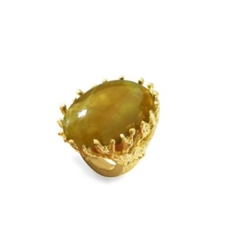 Grande Anello Elastico Oval Coral In Resina con Pietra Verde