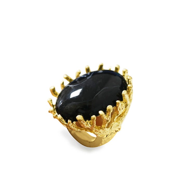 Grande Anello Elastico Oval Coral In Resina con Pietra Nero