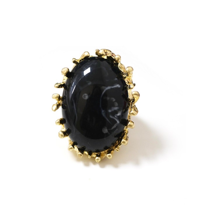 Grande Anello Elastico Oval Coral In Resina con Pietra Nero