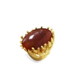 Grande Anello Elastico Oval Coral In Resina con Pietra Marrone
