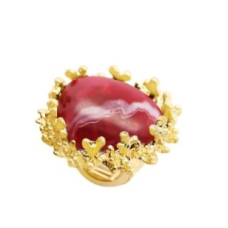 Grande Anello Elastico Coral in Resina con Pietra Rosso