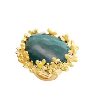 Grande Anello Elastico Coral in Resina con Pietra Verde