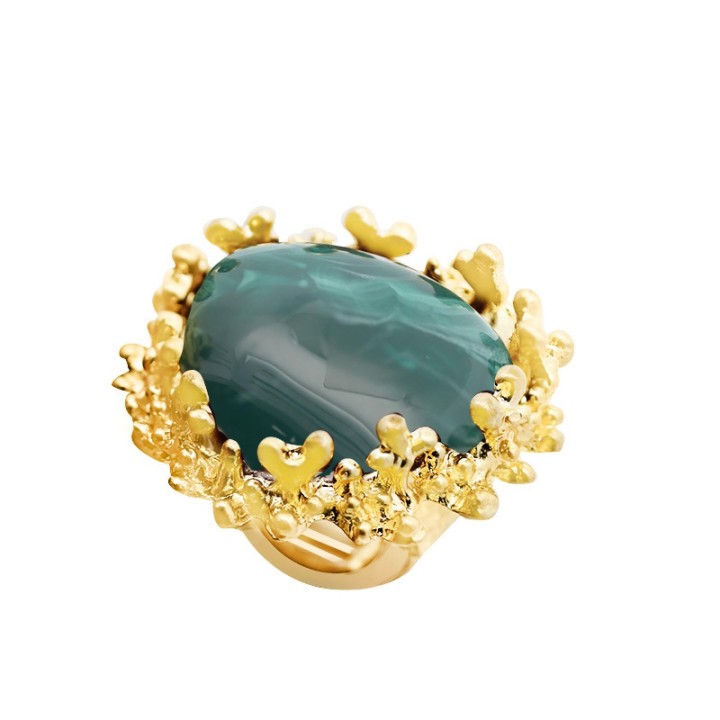 Grande Anello Elastico Coral in Resina con Pietra Verde