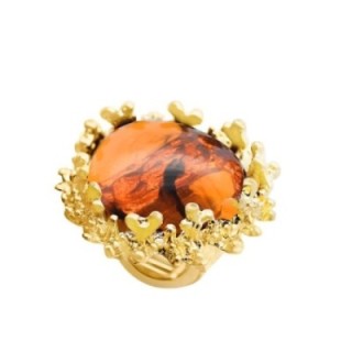 Grande Anello Elastico Coral in Resina con Pietra Caffè