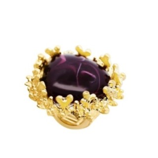 Grande Anello Elastico Coral in Resina con Pietra Viola