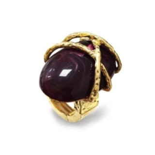 Grande Anello Elastico In Resina con Pietra Ovale Viola
