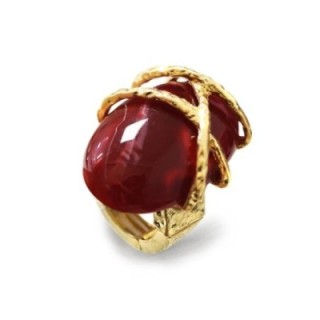 Grande Anello Elastico In Resina con Pietra Ovale Rosso