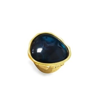 Grande Anello Elastico In Resina con Pietra Blu