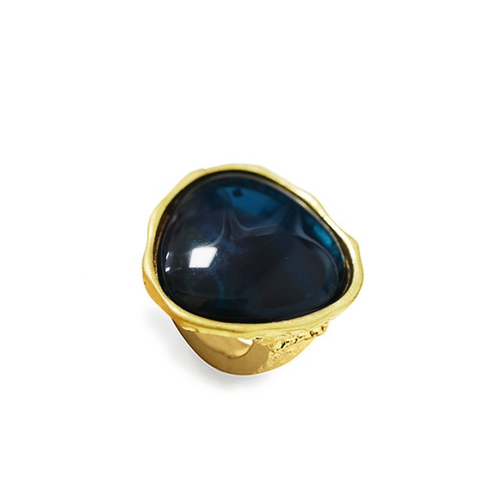 Grande Anello Elastico In Resina con Pietra Blu